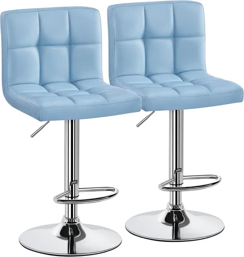 Miniatura 25 de Yaheetech Taburete de bar individual, taburetes giratorios de piel sintética ajustables, taburetes modernos con respaldo y reposapiés, taburetes