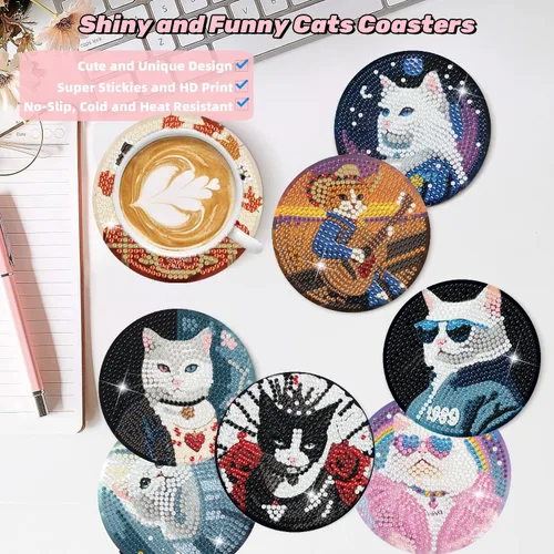 Miniatura 2 de Puraikcmi Juego de 8 posavasos de pintura de diamante, posavasos de arte de diamantes con soporte, manualidades de bricolaje, kits de arte