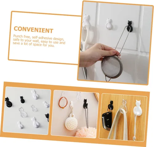 Miniatura 8 de 4 ganchos de cola de gato negros – Ganchos adhesivos de montaje en pared para llaves, abrigos, bolsas y toallas – Bonitos ganchos decorativos