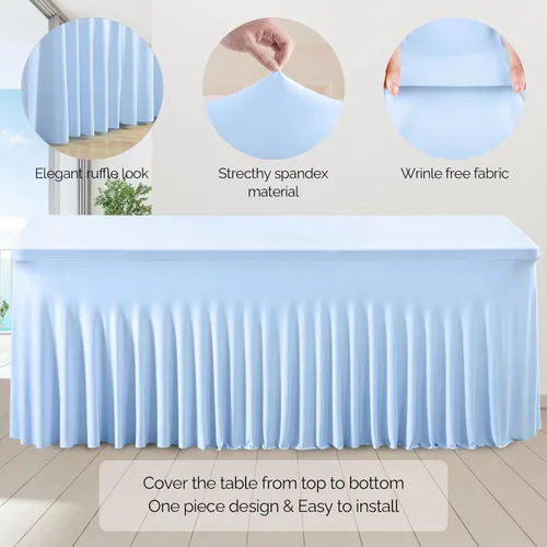 Miniatura 2 de Wish Care Paquete de 2 manteles de elastano elástico azul bebé para mesas rectangulares de 4 pies, manteles ajustables sin arrugas de 4 pies
