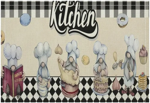 Miniatura 34 de Juego de 4 manteles individuales con estampado de cocina de chef, restaurante, cocina, acuarela, manteles individuales de tela lavable para mesa