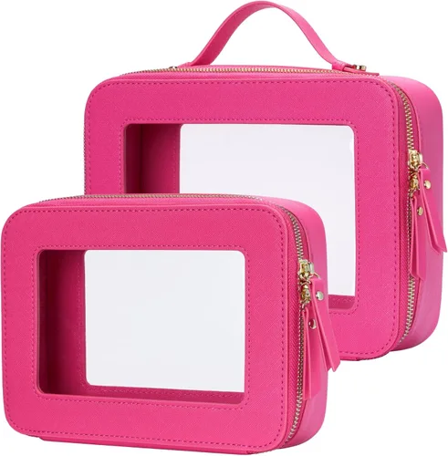 Miniatura 29 de Bolsa de maquillaje transparente Popvibe, estuche de cosméticos de viaje con cremallera, bolsa de aseo transparente con cremallera, organizador Malva