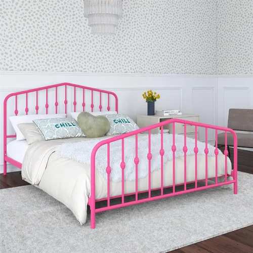 Miniatura 22 de Novogratz Bushwick - Marco de cama Queen de metal con cabecera ligeramente triangular, husillos insertados, base ajustable para almacenamiento,