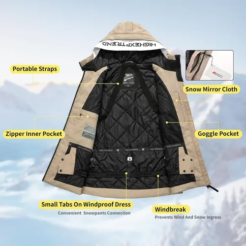 Miniatura 4 de HIGH EXPERIENCE Chaqueta de esquí para snowboard, nieve, invierno, impermeable, aislada, resistente al viento, chaqueta cálida con capucha
