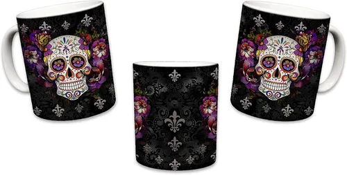 Miniatura 5 de Sweet Gisele Taza de cerámica de calavera de azúcar, taza de café con estampado floral, diseño del Día de los Muertos, hermosos colores vivos, gran