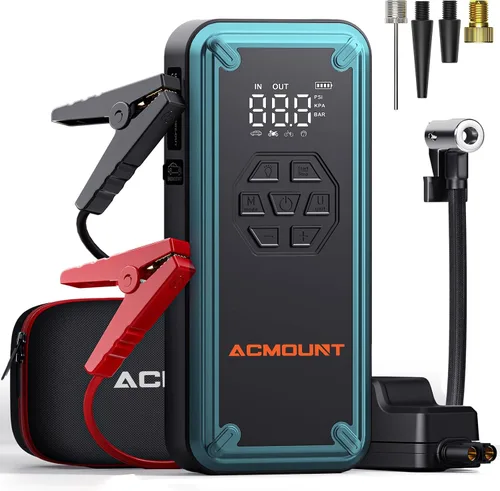 Arrancador de batería con compresor de aire, Acmount 5000A arrancador de batería de coche con inflador de neumáticos de 150 PSI para hasta 9.0 L de