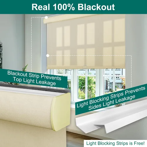 Miniatura 3 de BERISSA Persianas enrollables con filtro de luz para ventanas, sin cordón, con cenefa de cassette, persianas enrollables de lino, persianas