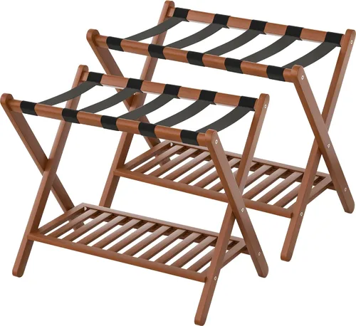 Miniatura 10 de Portaequipajes plegable con estante de almacenamiento para habitación de invitados Hotel Essentials de bambú sólido resistente soporte