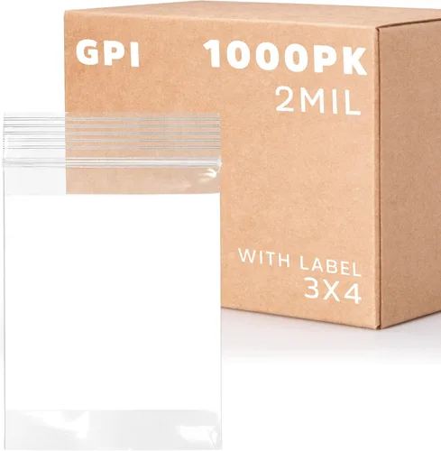 GPI Caja de 1000 bolsas de plástico transparente recerrable con cremallera de 3" x 4" - A granel de 2 mil de grosor, bolsitas de poli fuertes y