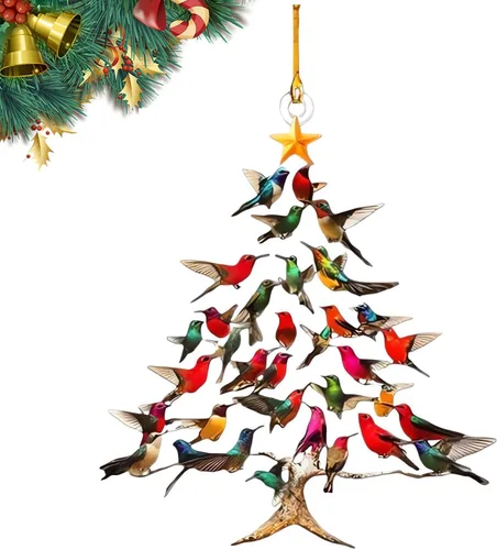 Miniatura 7 de Adorno de Navidad de Colibrí 2D de Acrílico, Adorno Apilado Nuevo de Colibrí de 2026 para Navidad, Adornos de Colibrí Apilados de Invierno Coloridos
