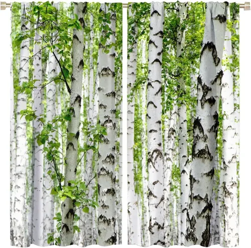Miniatura 15 de Cortina opaca de bosque de verano, diseño de ramas de bosque, con bolsillo para barra, cortinas farbic con bolsillo para barra, comedor, cafetería