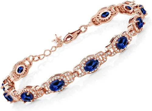 Miniatura 100 de Gem Stone King 18K Rose Gold Plated Silver Oval Gemstone Birthstone Tennis Bracelet For Women Oval 6X4MM 7 Inch With 1 Inch Extender Fine