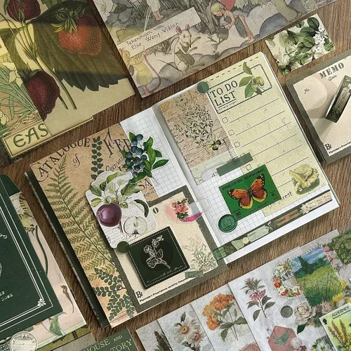 Miniatura 5 de Kit de Suministros para Scrapbooking, Kit de Scrapbook Estético Botánico Vintage para Bullet Journal Junk Journal A6 Cuaderno de Cuadrícula