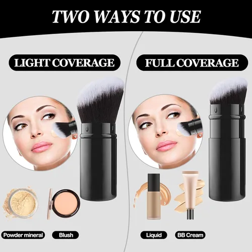 Miniatura 3 de Falliny Brocha de maquillaje retráctil Kabuki, base de polvo superior en ángulo, pinceles de maquillaje profesional con mango de aluminio
