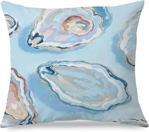 Miniatura 25 de Fundas de almohada costeras de langosta, fundas de almohada náuticas de langosta roja de Nueva Inglaterra con rayas azules y blancas para casa