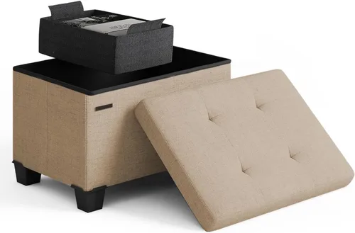 Miniatura 55 de Cubo otomano de almacenamiento con cubo pequeño, otomana cuadrada de 15 pulgadas con almacenamiento para sala de estar y dormitorio, reposapiés