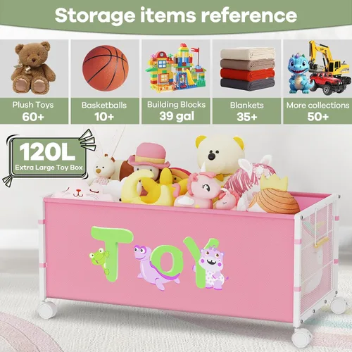 Miniatura 2 de Caja de juguetes extra grande de 120 litros con ruedas y asa, 33.1 x 16.5 x 14.6 pulgadas, cofre grande de juguetes para niños y niñas, organizador