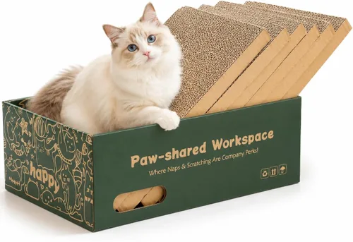 Paquete de 6 almohadillas para arañazos para gatos con caja, rascador de cartón para gatos de interior, tabla de rascar reversible con cama de