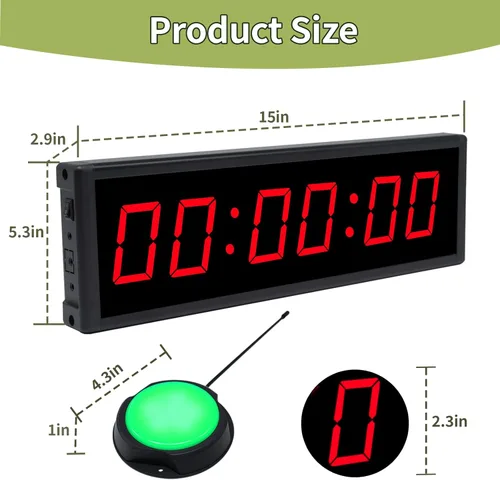 Miniatura 2 de Reloj digital con temporizador de gimnasio con botón de inicio/parada inalámbrico, reloj de entrenamiento con control remoto, reloj de pared