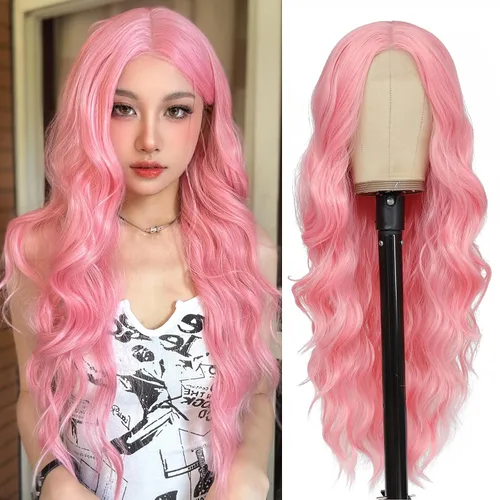 Miniatura 10 de NAYOO Pelucas largas y onduladas de color castaño rojizo para mujer, peluca rizada ondulada con raíces oscuras, pelucas sintéticas de fibra