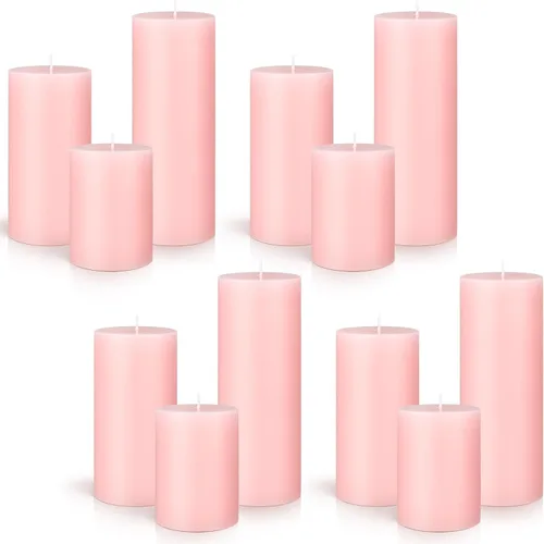 Sumind Juego de 12 velas de pilar a granel de 3 x 4 pulgadas, 6 pulgadas, 8 pulgadas, sin goteo, sin perfume, velas largas y limpias para bodas, Rosa