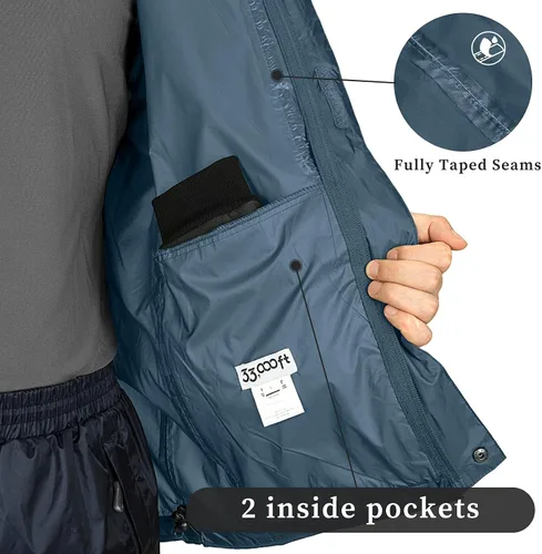 Miniatura 77 de 33,000ft - Chaqueta de lluvia impermeable y plegable para hombre, ligera, con capucha, cortavientos ideal para golf o ciclismo