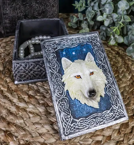 Miniatura 7 de Ebros Gift Figura decorativa rectangular de lobo alfa de noche estrellada azul celta como recuerdo, almacenamiento de joyas, decoración de lobos
