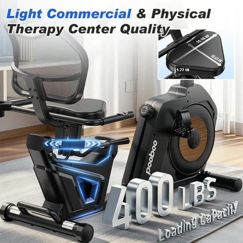 Miniatura 7 de pooboo - Bicicleta reclinada para ejercicios, bicicletas estáticas para el hogar con ejercitador de brazos, bicicleta reclinada magnética
