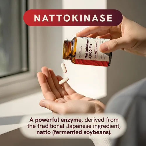 Miniatura 6 de Suplemento de nattoquinasa 4000 FU Apoya la circulación saludable y mantiene los niveles de fibrina Nattokinase 4000 FU por porción Derivado