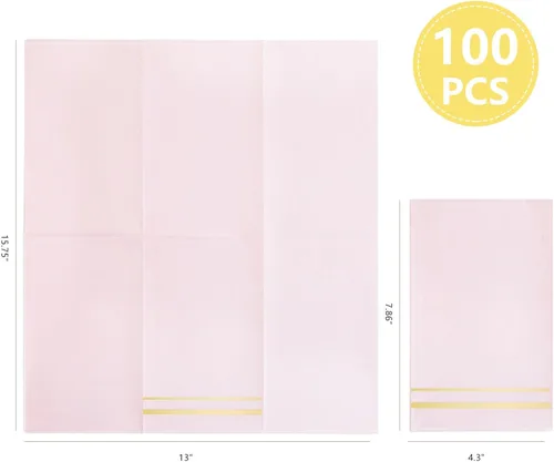 Miniatura 2 de BUCLA 100 servilletas desechables de 3 capas de color rosa, servilletas de papel rosa desechables de alta calidad, servilletas de cena desechables