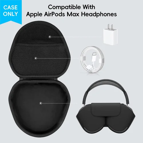 Miniatura 3 de khanka Estuche rígido de transporte para auriculares inalámbricos sobre la oreja de Apple AirPods Max 2/Apple AirPods Max, funda negra