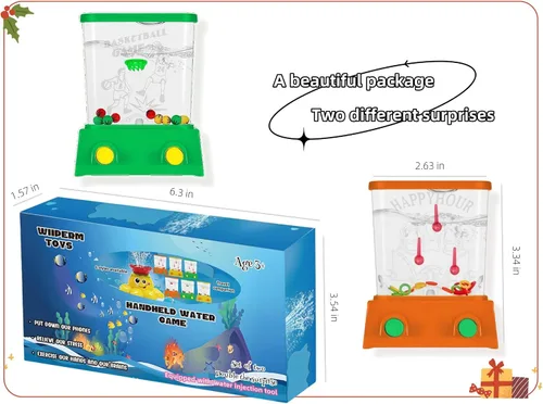 Miniatura 4 de 2 piezas de juegos de mano de agua para niños, lanzamiento de anillos de peces y baloncesto, retro, mini juguete naranja, juego de mano para lanzar
