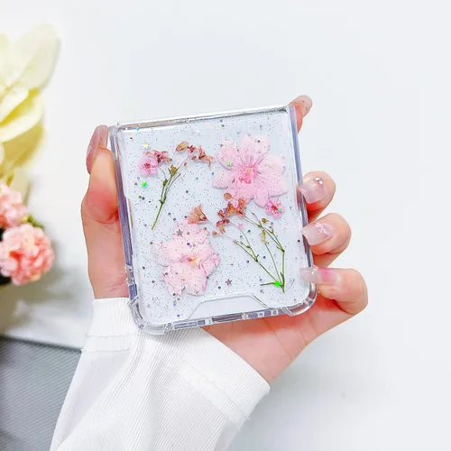 Miniatura 3 de Compatible con Samsung Galaxy Flip 4, funda transparente con flores secas prensadas, para mujeres y niñas, TPU suave a prueba de golpes, funda