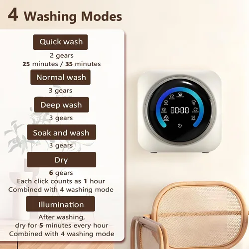 Miniatura 3 de BANGBANGJI Mini lavadora y secadora portátil 2 en 1, lavadora de tambor frontal totalmente automática de 3.5L, con panel de control LCD