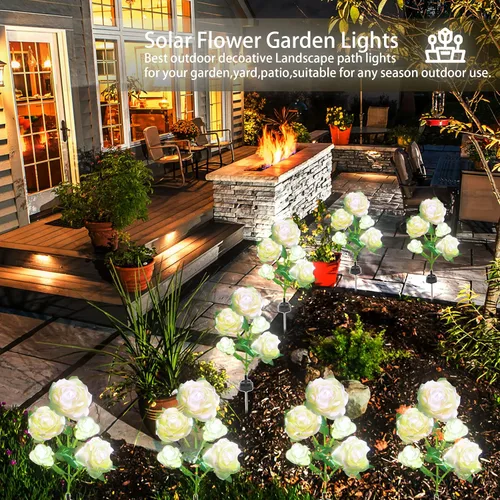 Miniatura 6 de SmilingTown Luces solares de flores para exteriores, impermeables, [actualizadas], paquete de 2 10 rosas blancas, luces decorativas para jardín