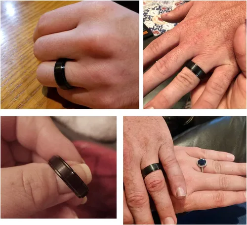 Miniatura 4 de TRUMIUM - Anillo de boda de carburo de tungsteno de 1564 y 516 de pulgada, para hombres y mujeres, con borde escalonado, grabado en inglés I Love