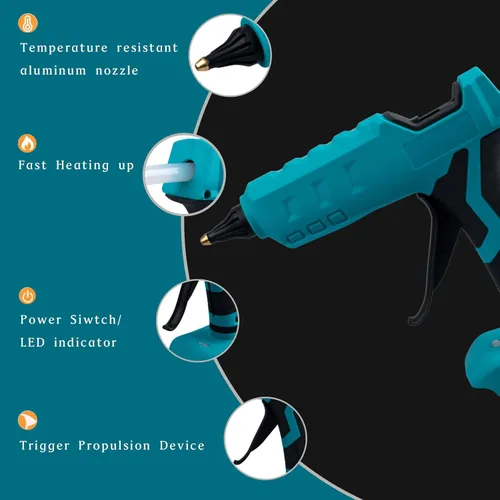 Miniatura 3 de Pistola de pegamento caliente inalámbrica compatible con batería Makita de 18 V, pistola de pegamento eléctrica de mano Mellif tamaño completo