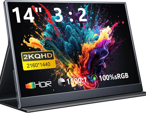 MAGICRAVEN Monitor portátil de 14 pulgadas 2160 x 1440P IPS para laptop, doble USB C HDMI segunda pantalla de computadora, pantalla de juegos con 2