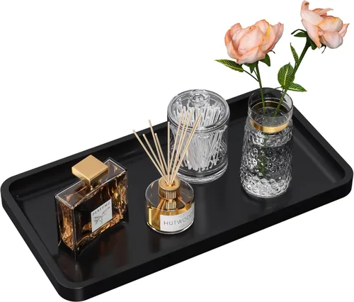 Miniatura 12 de Weenson Bandeja de tocador de baño para encimera, artículos de tocador, decoración de maquillaje, velas de perfume, bandeja de cocina para Blanco