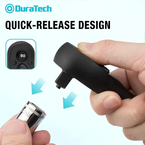 Miniatura 6 de DURATECH Trinquete de accionamiento de 1/2 pulgada, llave de trinquete de liberación rápida de 90 dientes, reversible, hecho en Cr-V, columpio
