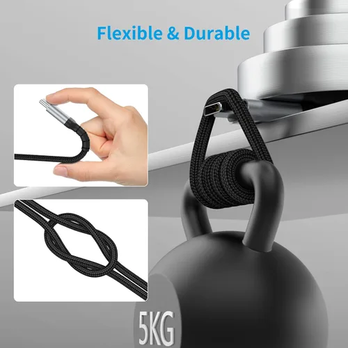 Miniatura 4 de 1.5 pies de cable de carga USB C, paquete de 2 cables trenzados USB C a USB C de 60W/3A, cable CarPlay USBC compatible con iPhone 15, Samsung Galaxy