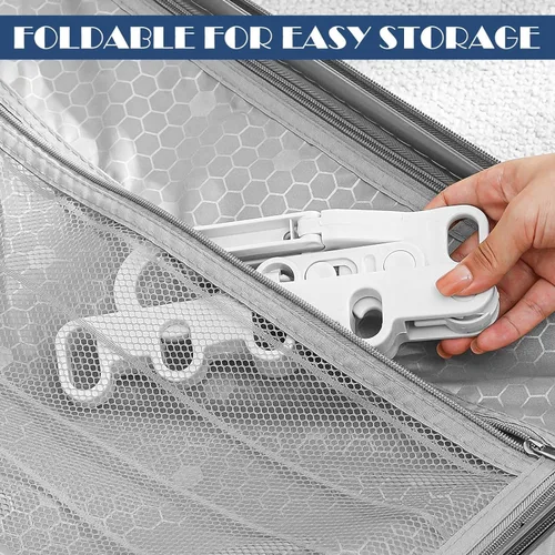 Miniatura 7 de Percha de ropa plegable gris de 2 piezas, percha de viaje portátil con 5 agujeros para balcón, baño, lavandería y viajes de campamento al aire libre