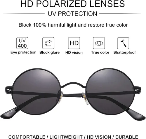 Miniatura 4 de Gleyemor John Lennon - Gafas de sol polarizadas pequeñas redondas para hombres y mujeres diseño de círculos hippie color rojo y amarillo