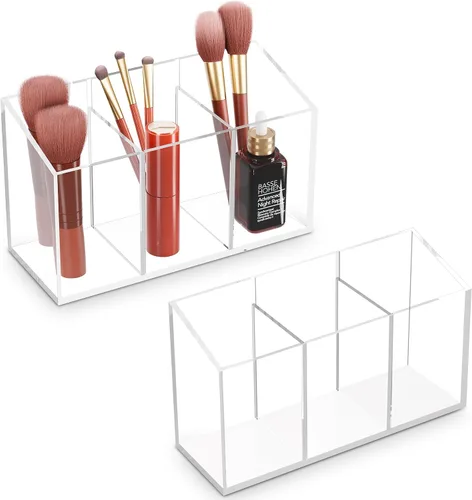 Acina Organizador de brochas de maquillaje transparente, 2 unidades, acrílico, 3 ranuras, organizador de almacenamiento de cepillos cosméticos para