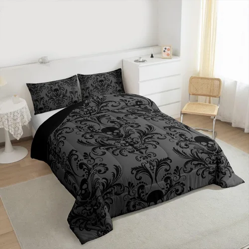 Miniatura 6 de Erosebridal - Juego de ropa de cama damascada negra para adultos, conjunto de edredón victoriano antiguo estilo barroco, tamaño queen, edredón Multi
