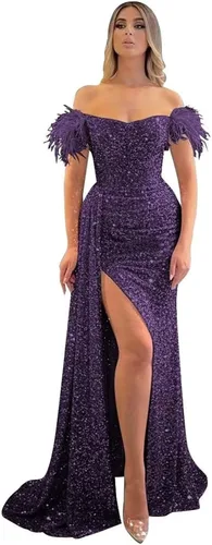 Miniatura 10 de Vestidos de fiesta de lentejuelas con hombros descubiertos, vestido formal de sirena brillante, vestido largo de fiesta de noche con abertura
