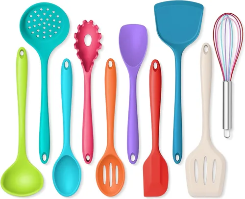 Onader Juego de utensilios de cocina de silicona, juego de utensilios de cocina no tóxicos para ollas y sartenes antiadherentes, juego de Colorido