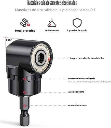 Miniatura 3 de Juego de extensión de broca flexible con accesorio de ángulo recto, giratorio de 360° de 1/4 3/8 1/2 pulgadas, juego de adaptadores de enchufe
