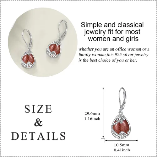 Miniatura 142 de Aretes colgantes con forma de lágrima de filigrana de piedra lunar de plata de ley 925 con cierre de palanca para mujer, regalos de joyería