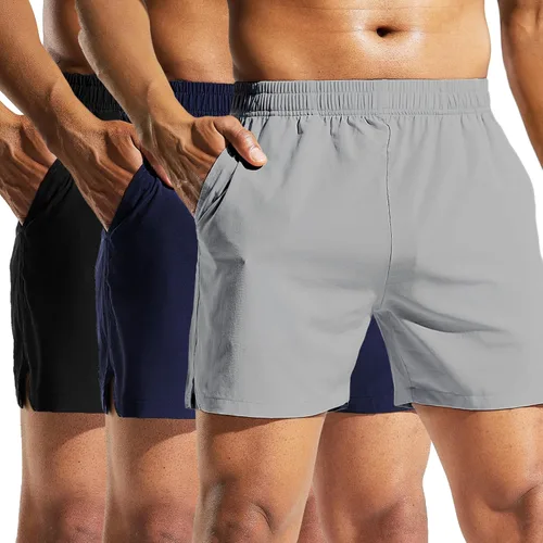 Miniatura 12 de MIER Paquete de 3 pantalones cortos deportivos para correr de 5 pulgadas, de secado rápido, ligeros, para gimnasio, entrenamiento, deportes